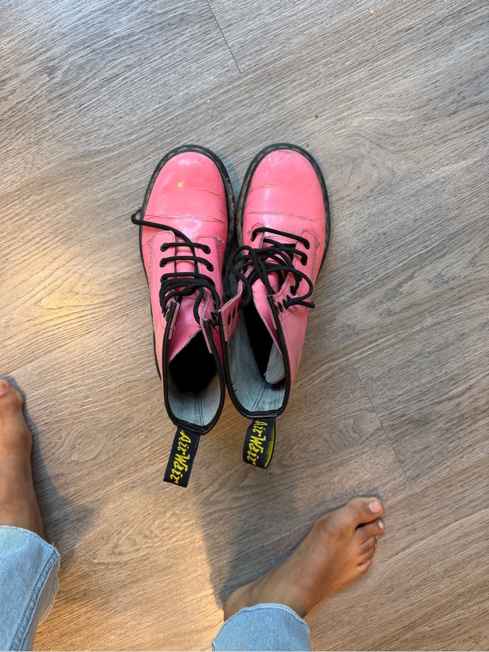 Dr. Martens Pink Lace-Up Ankle Boots with Black Trim